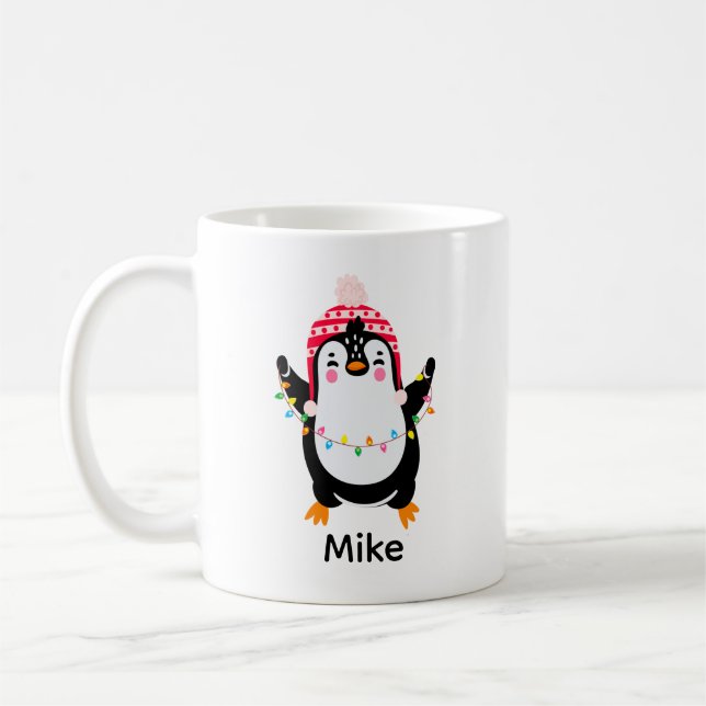 Caneca De Café Pinguim Grelha com Luzes de Natal (Esquerda)