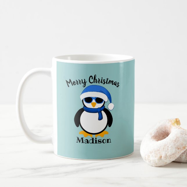 Caneca De Café Pinguim legal bonito no inverno Personalizar Cof (Com Donut)