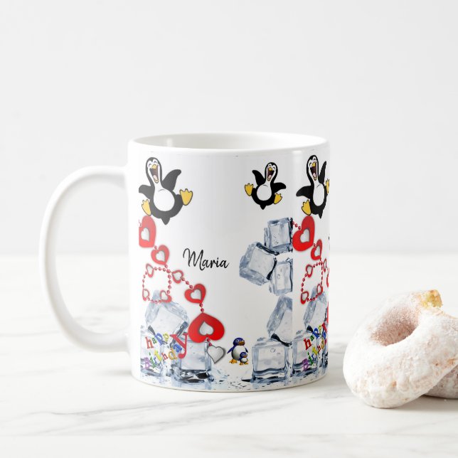 Caneca De Café Pinguim Mug Happy Birthday Mug (Com Donut)