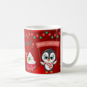 Caneca De Café Pinguim Natalino Fofo com Presentes de Bengalas de