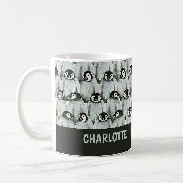 Caneca De Café Pinguim Padrão Preto e Branco Cute Personalizado (Esquerda)
