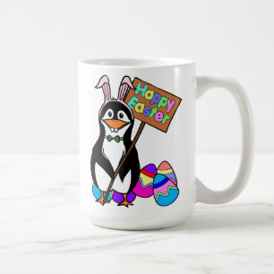 Caneca De Café Pinguim páscoa com Ovos Coloridos