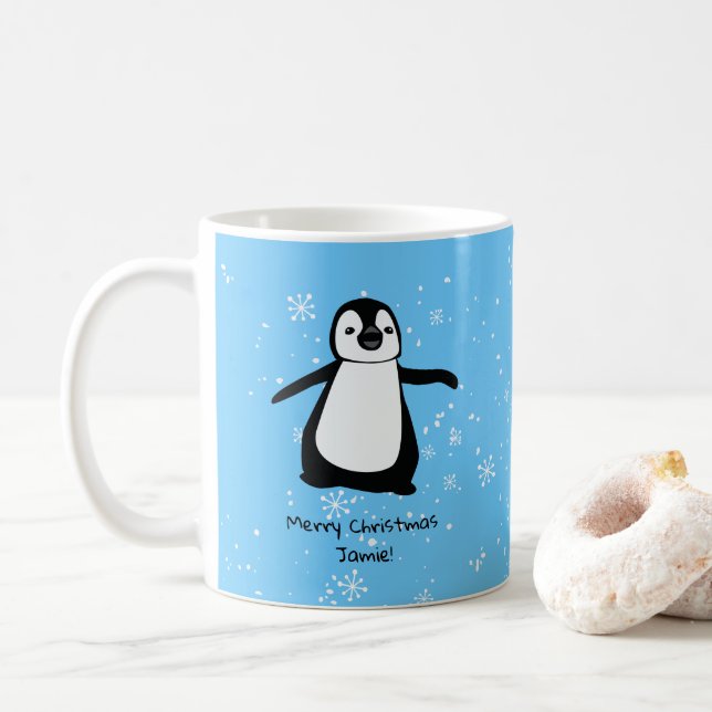 Caneca De Café Pinguim Personalizado Neve de Natal (Com Donut)