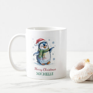 Caneca De Café Pinguim Personalizado no Natal de Santa Hat