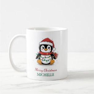 Caneca De Café Pinguim Personalizado no Natal de Santa Hat