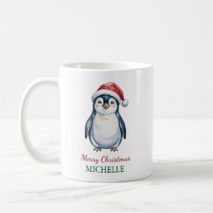 Caneca De Café Pinguim Personalizado no Natal de Santa Hat