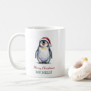 Caneca De Café Pinguim Personalizado no Natal de Santa Hat