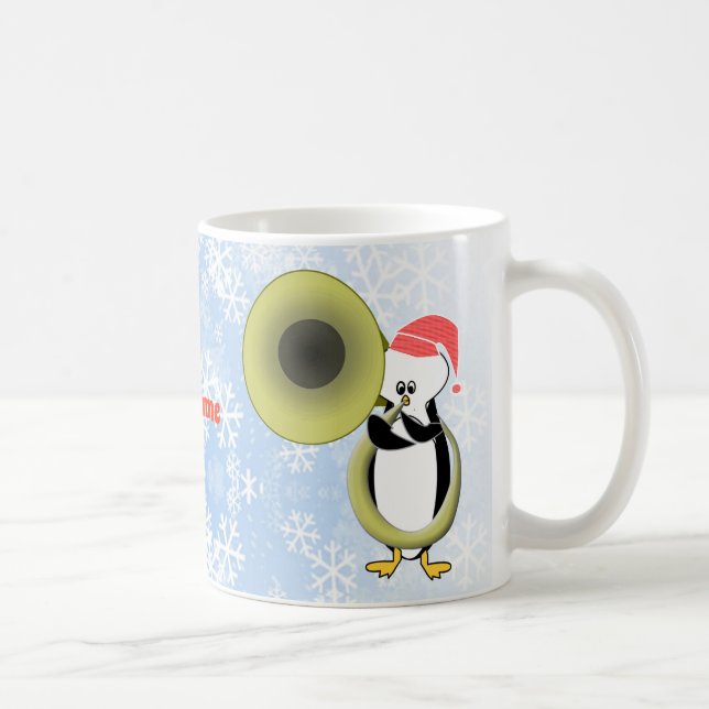 Caneca De Café Pinguim Pinguim Tuba de Natal Personalizável (Direita)