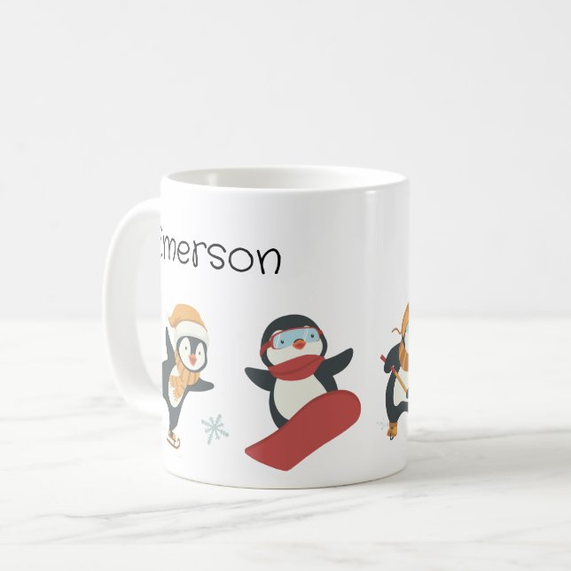 Caneca De Café Pinguim Pinguin Mug de Natal do Criança (Frente Esquerda)