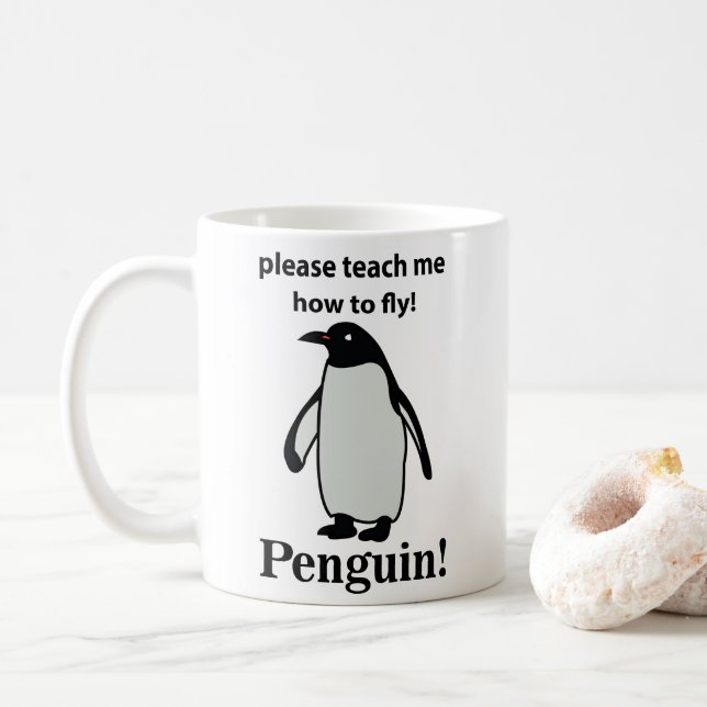 Caneca De Café Pinguim Por Favor Ensine-Me Como Voar Pinguim Engr (Com Donut)