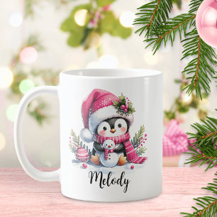Caneca De Café Pinguim-Rosa-Rosa-Natal Bonito Personalizado