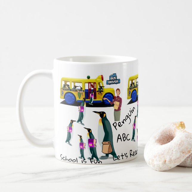 Caneca De Café Pinguim School Bus Teacher Mug (Com Donut)