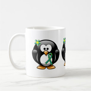Caneca De Café Pinguim Teal e Verde limão