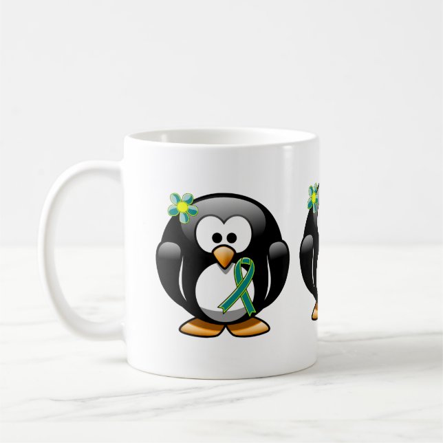 Caneca De Café Pinguim Teal e Verde limão (Esquerda)