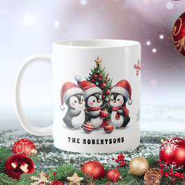 Caneca De Café Pinguins bonitos no Natal da Família Red Santa Hat