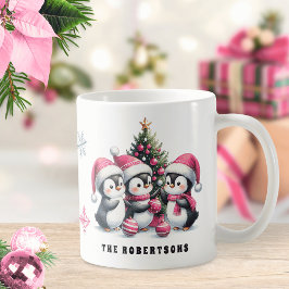 Caneca De Café Pinguins bonitos no Natal rosa