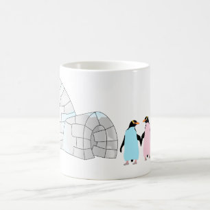 Caneca De Café Pinguins cor-de-rosa e azuis em igloo