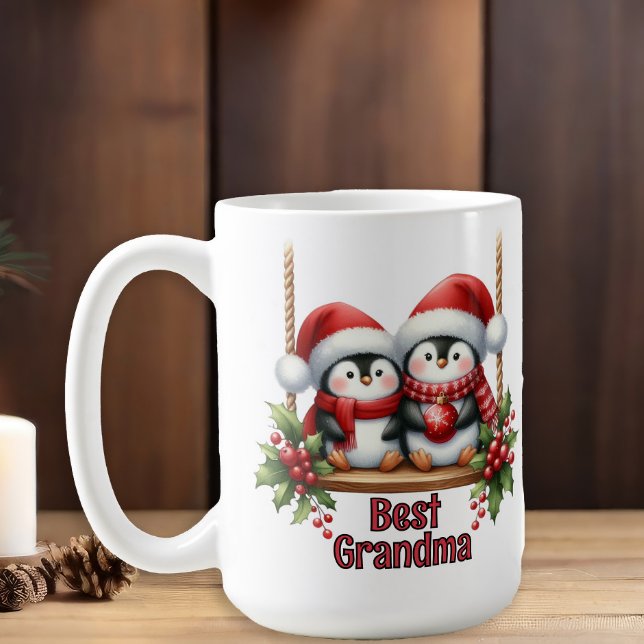Caneca De Café Pinguins de Natal Melhor Avó (Cute penguins Best Grandma Christmas mug)