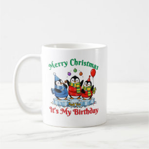 Caneca De Café Pinguins Engraçados, Feliz Aniversário de Natal