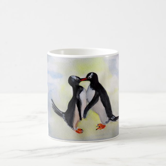 Caneca De Café Pinguins Kiss Watercolor Drag (Centro)