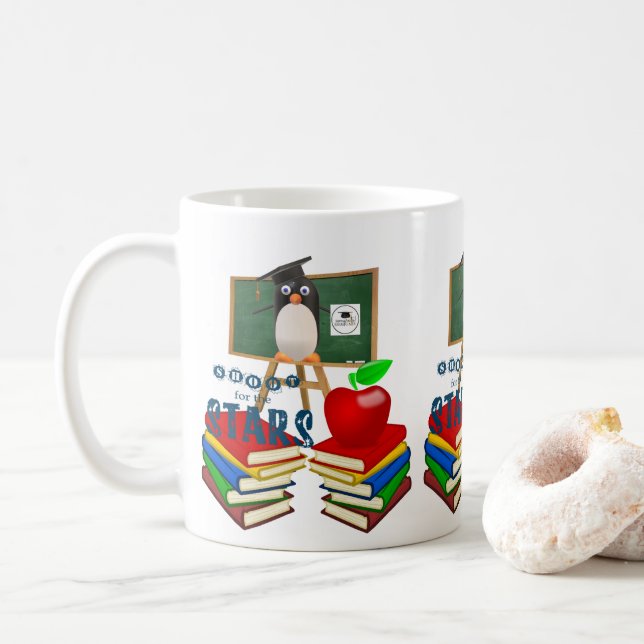 Caneca De Café Pinguins Livros Apple Mug (Com Donut)