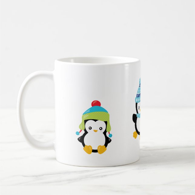 Caneca De Café Pinguins vestidos para o inverno (Esquerda)