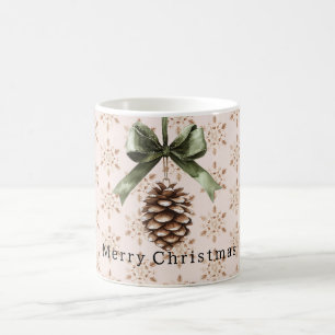 Caneca De Café Pinha Verde Arco de Natal Flocos de Neve Creme