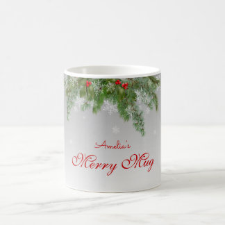 Caneca De Café Pinheiro de Natal e Flocos de Neve Feliz