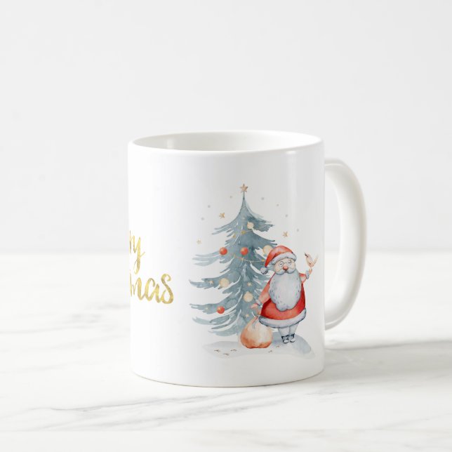 Caneca De Café Pinheiro de Natal Papai Noel (Frente Esquerda)
