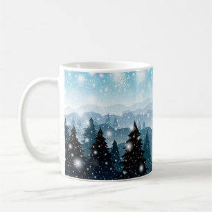 Caneca De Café Pinheiros de neve festiva de inverno de Natal