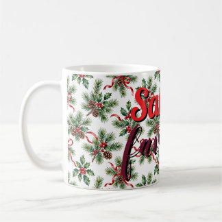 Caneca De Café Pinho de Natal em Aquarela e Fita de Azevinho 