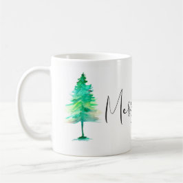 Caneca De Café Pinho de Natal Simples, Aquarela, Personalizado