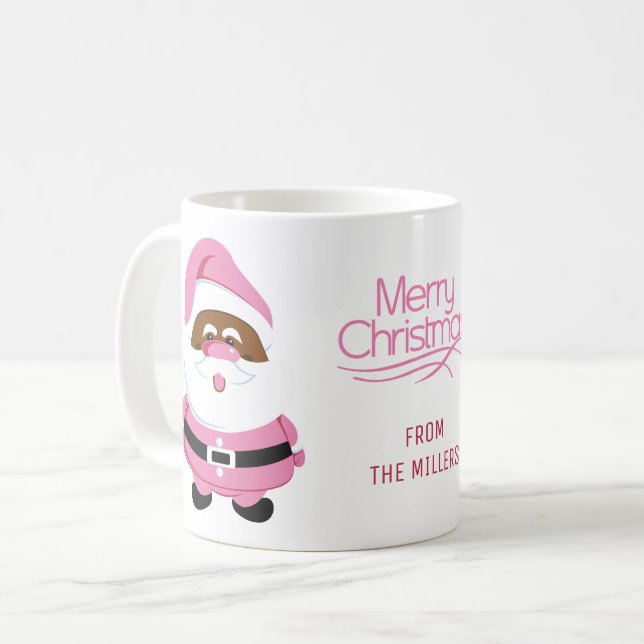Caneca De Café Pink African-American Santa Claus Feliz Natal (Frente Esquerda)