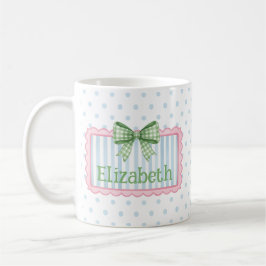 Caneca De Café Pink and Blue Frame With Green Gingham Bow