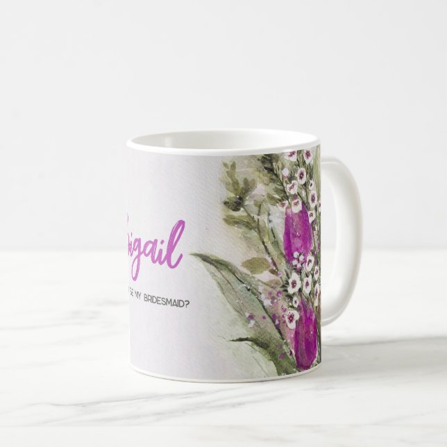 Caneca De Café Pink Be My Bridesmaid Floral Mug (Frente Esquerda)