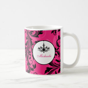 Caneca De Café Pink Black White Chandelier Scroll Mug com Nome