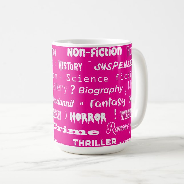 Caneca De Café Pink Book Genres (Frente Esquerda)