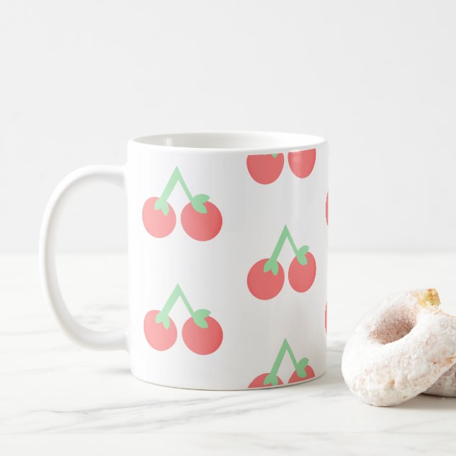 Caneca De Café Pink Cherries Pattern (Com Donut)