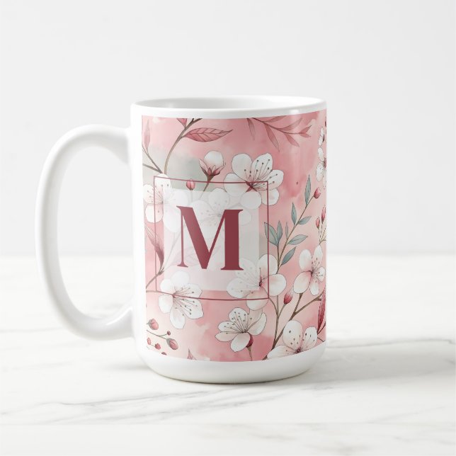 Caneca De Café Pink cherry blossom monogram (Esquerda)
