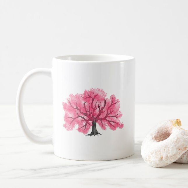 Caneca De Café Pink Cherry Blossoms Tree Personalised Mug (Com Donut)