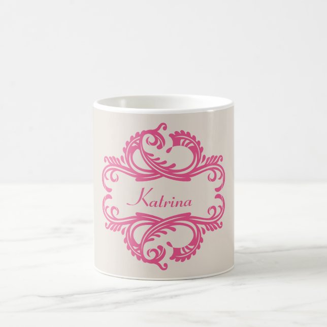 Caneca De Café Pink Chic Damask Mug (Centro)