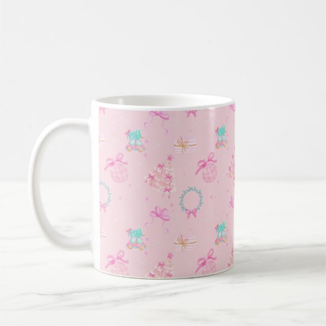 Caneca De Café Pink Christmas Coquette Bow Seamless Pattern (Esquerda)