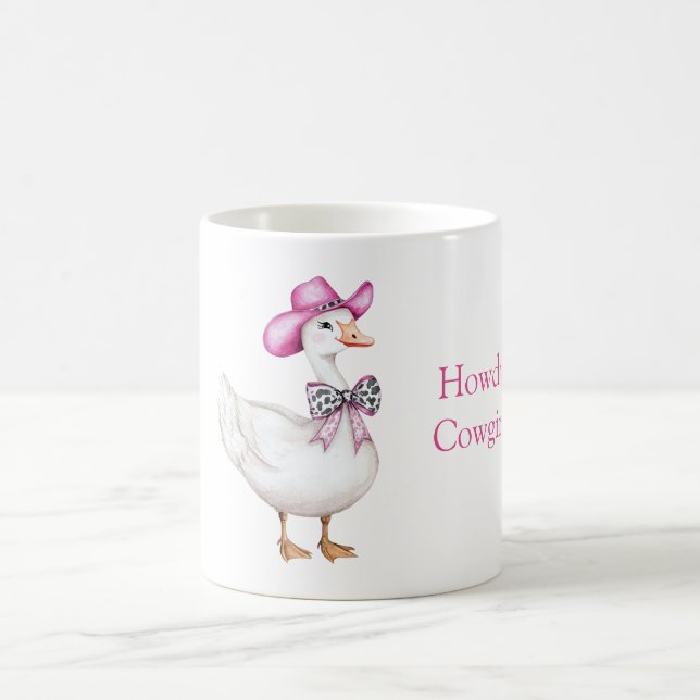 Caneca De Café Pink Cowgirl Hat Cow Print Bow Goose (Centro)