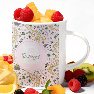 Caneca De Café Pink Cute n' Curvy Girl Name Monograma St Patricks