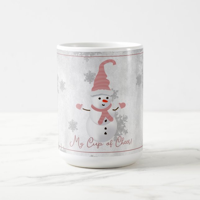 Caneca De Café Pink Cute Snowman Holiday Mug (Centro)