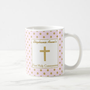 Caneca De Café Pink da comunidade com Bolinhas Douradas