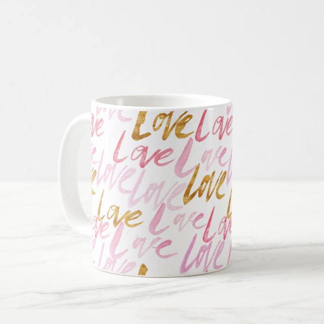 Caneca De Café Pink & Dourado Love Mug (Frente Esquerda)