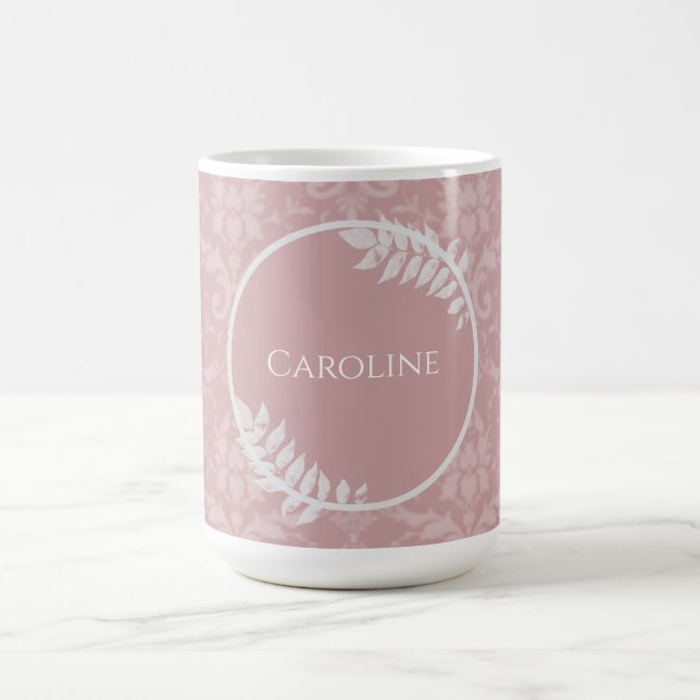 Caneca De Café Pink Elegant Damask Personalizado Coffee Mug (Centro)