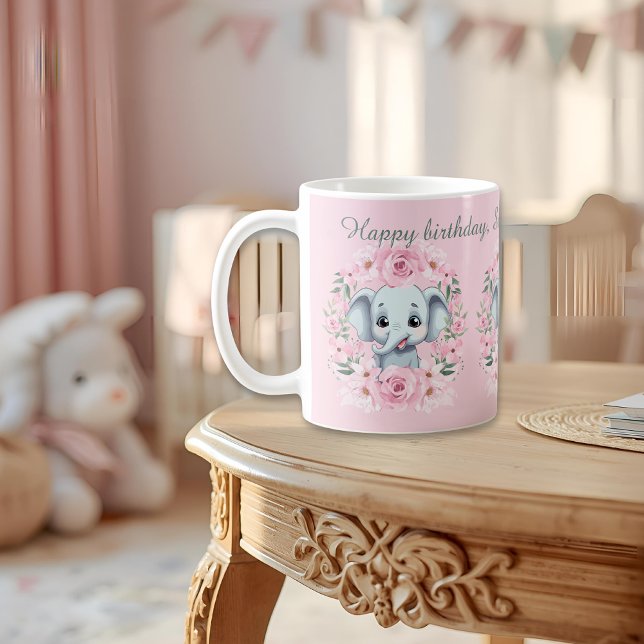 Caneca De Café Pink Elephant Birthday Script Mug (Criador carregado)