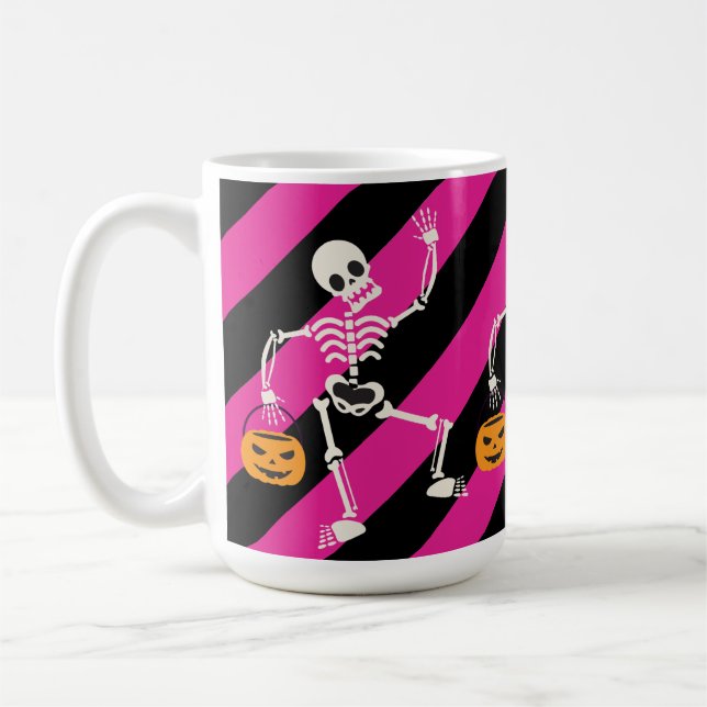 Caneca De Café Pink-esqueleto de Halloween / Mug de café com dist (Esquerda)